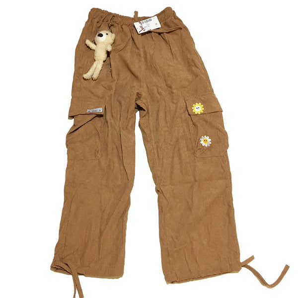 Soft Corduroy Cargo Pants With Bear