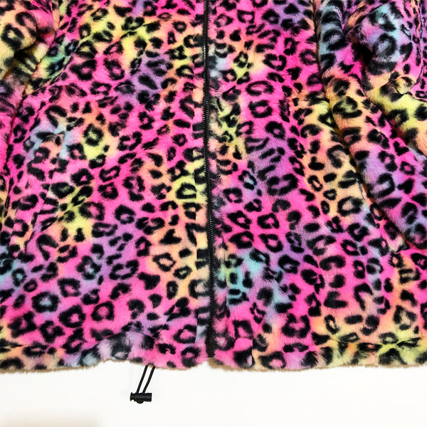 BACK IN STOCK!!!  Rainbow Leopard Faux Fur Jacket
