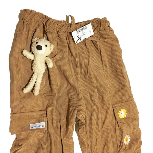 Soft Corduroy Cargo Pants With Bear