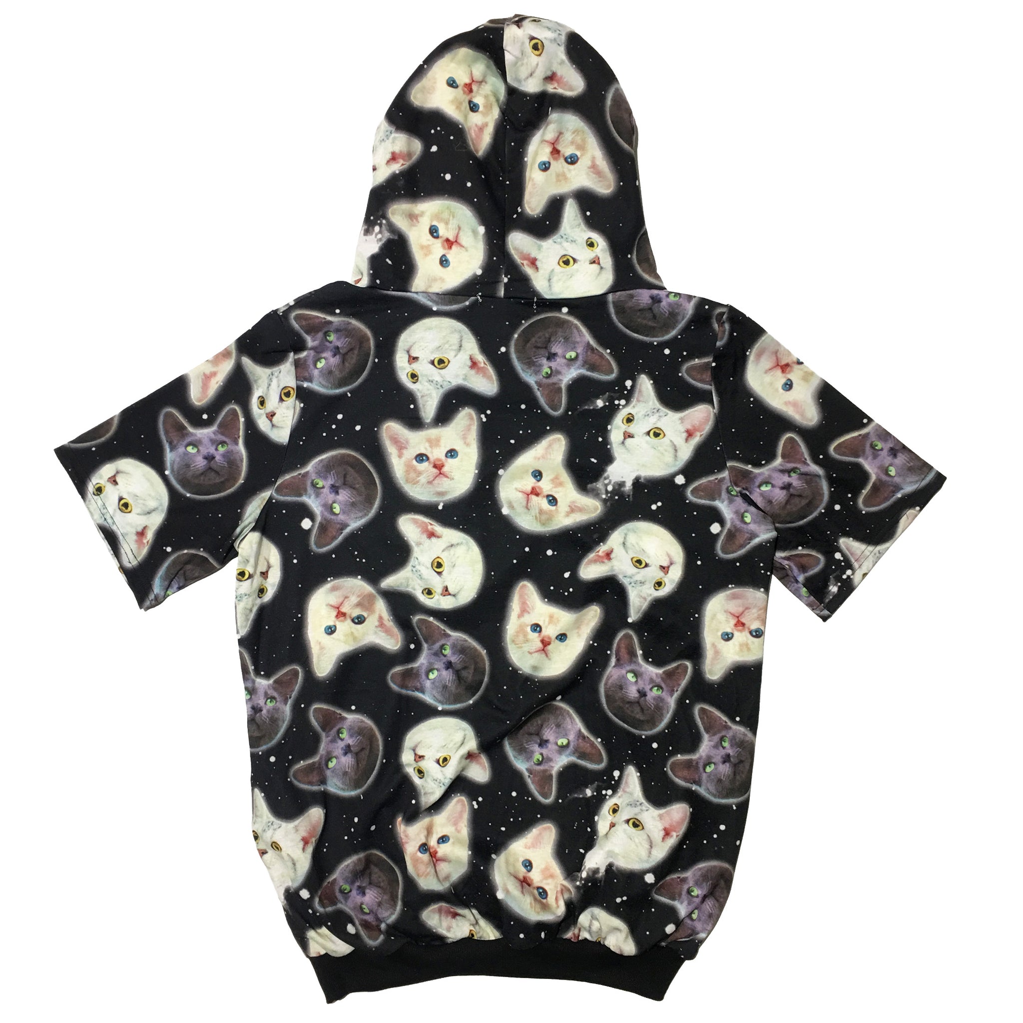 "Cat Space Head Pattern" Short-sleeve Hoodie by ACDC RAG