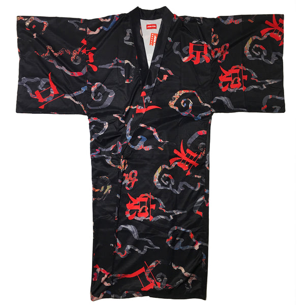 "Black Red Kanji and Clouds" Kimono by ACDC RAG
