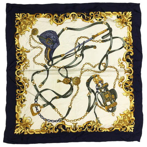 Gold Horseback Riding Silk Square Scarf