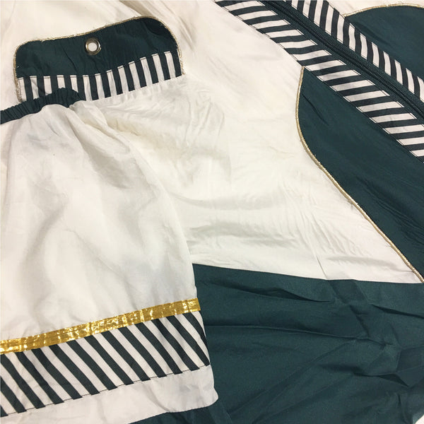 White & Green Stripe Jacket with Gold Accents