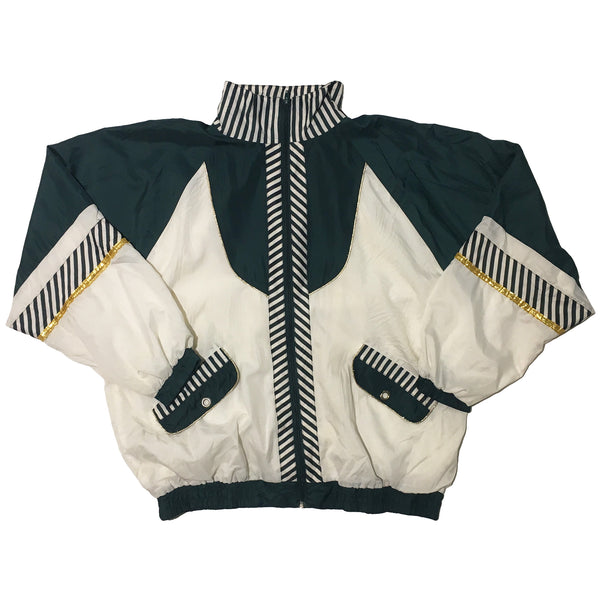 White & Green Stripe Jacket with Gold Accents