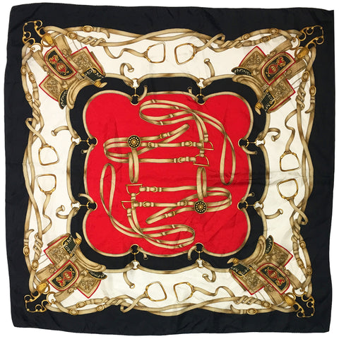 Gold & Red Horseback Riding Silk Square Scarf