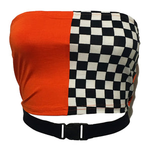 Orange & Checkered Tube Top With Buckle Strap