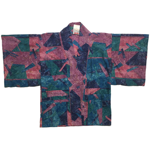 Deep Purple, Green, and Blue Abstract Print Haori