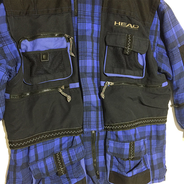 Vintage Head Exploration Multi Pockets Blue Plaid Jacket From Japan