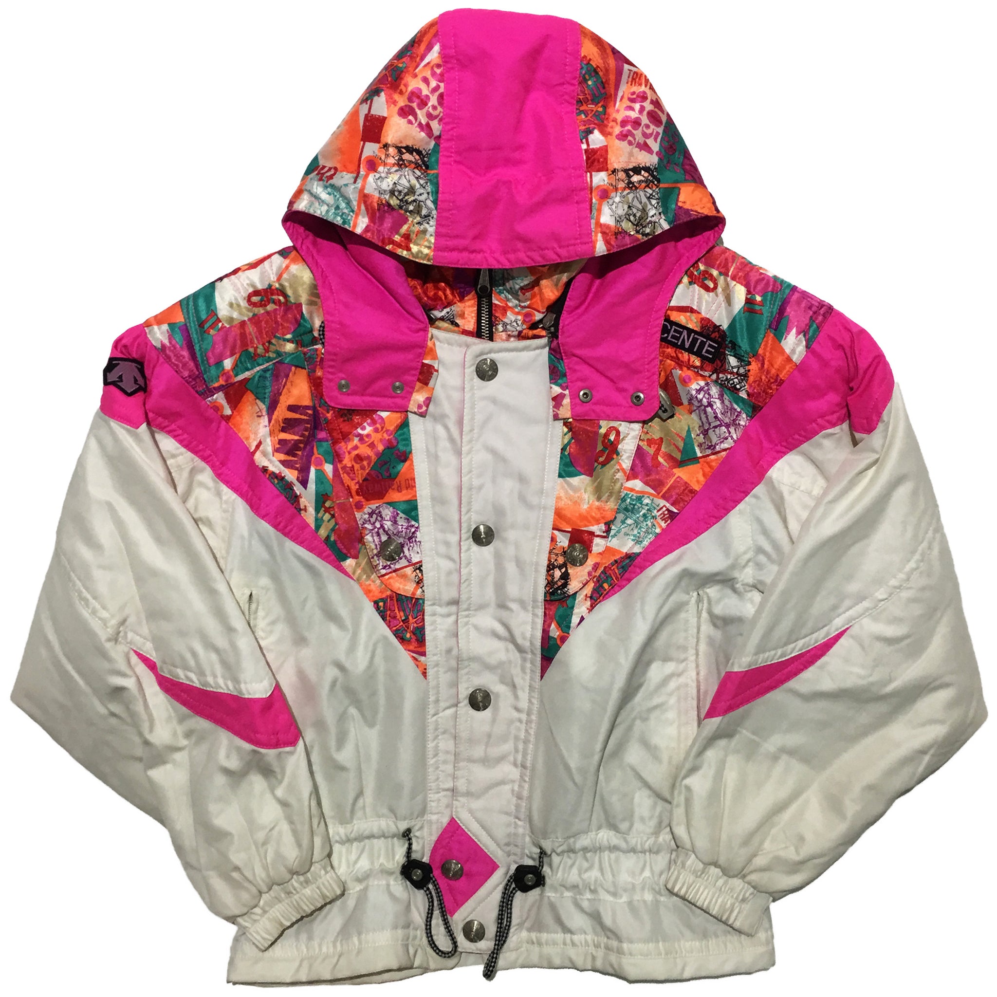 Descente White Pink and Abstract Pattern Jacket