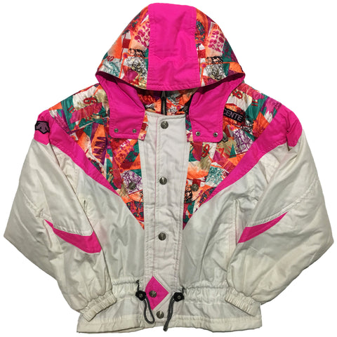 Descente White Pink and Abstract Pattern Jacket