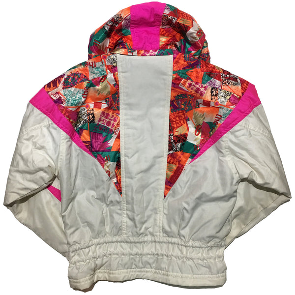 Descente White Pink and Abstract Pattern Jacket