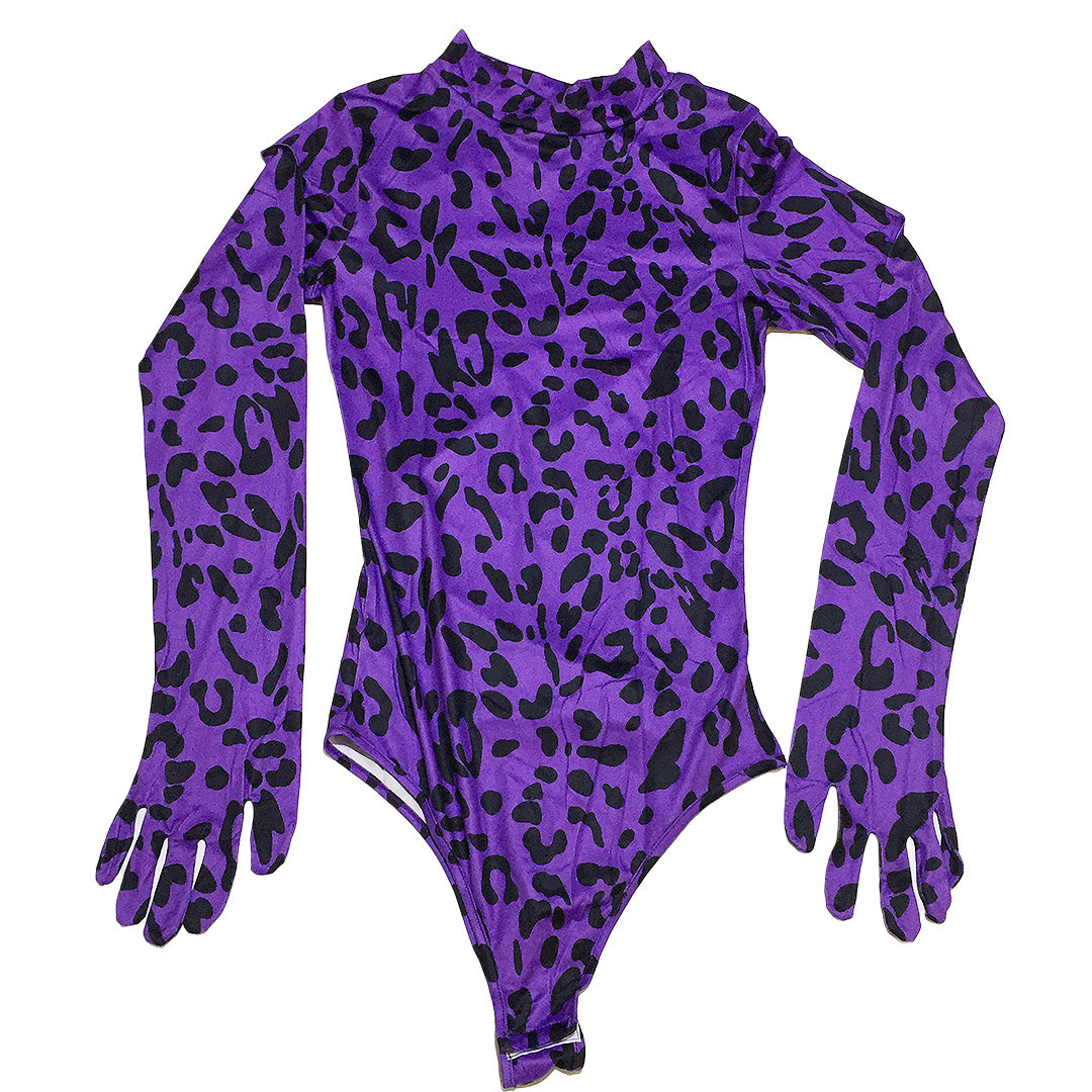 Purple Leopard Body Suit with built in hands