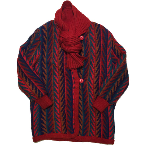 Karizma Knit Red Button-Up Sweater with Knit in Scarf