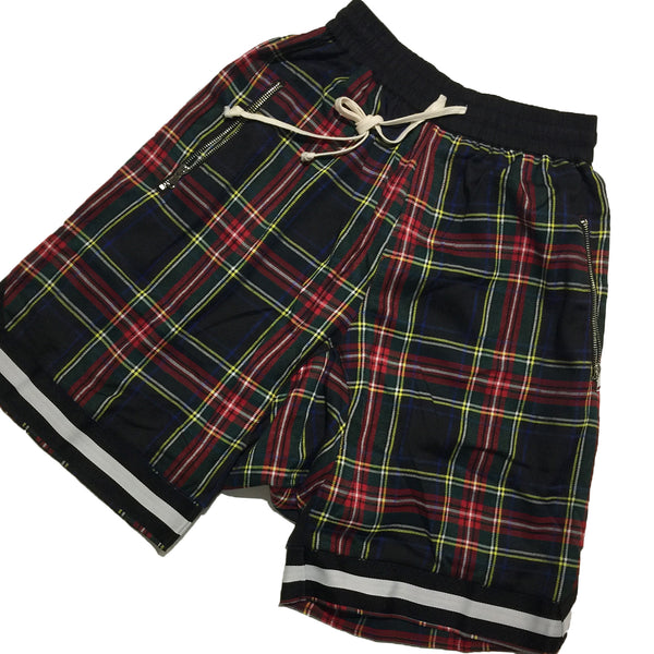 Red and Black Checkered Drop Crotch Shorts