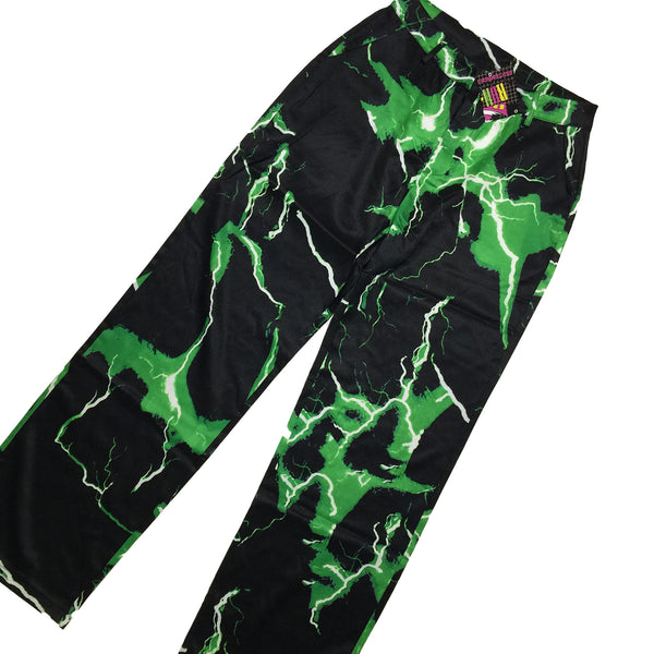 Black and Green Lightning Polyester Pants