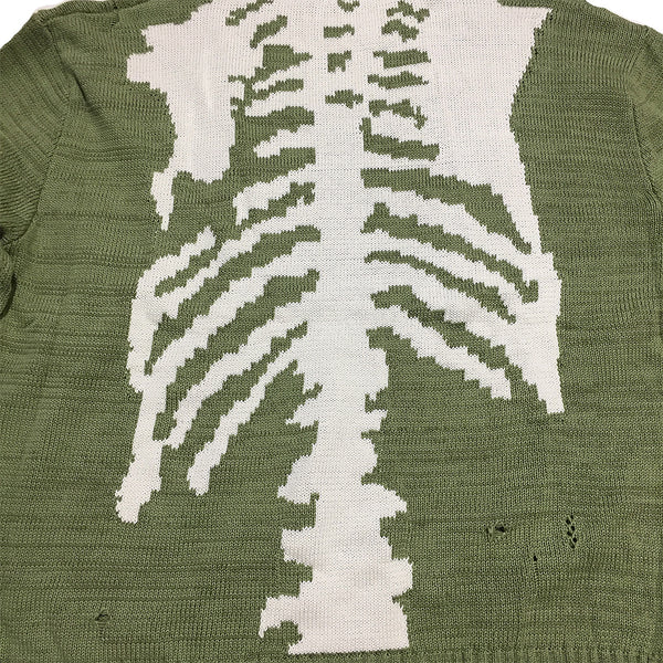 Distressed Green Skeleton Bone  Knit Sweater