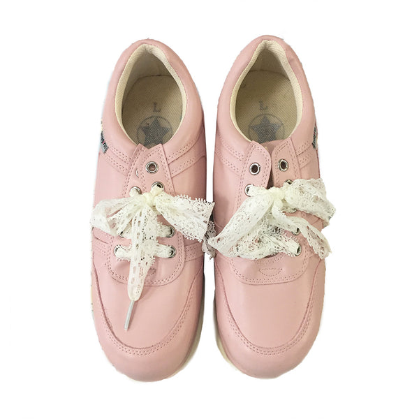 Pink High Heeled Sneakers with Lace Laces