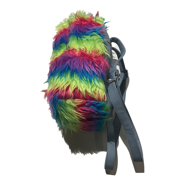 Faux Fur Pastel Rainbow Stripe Backpack by ACDC Rag