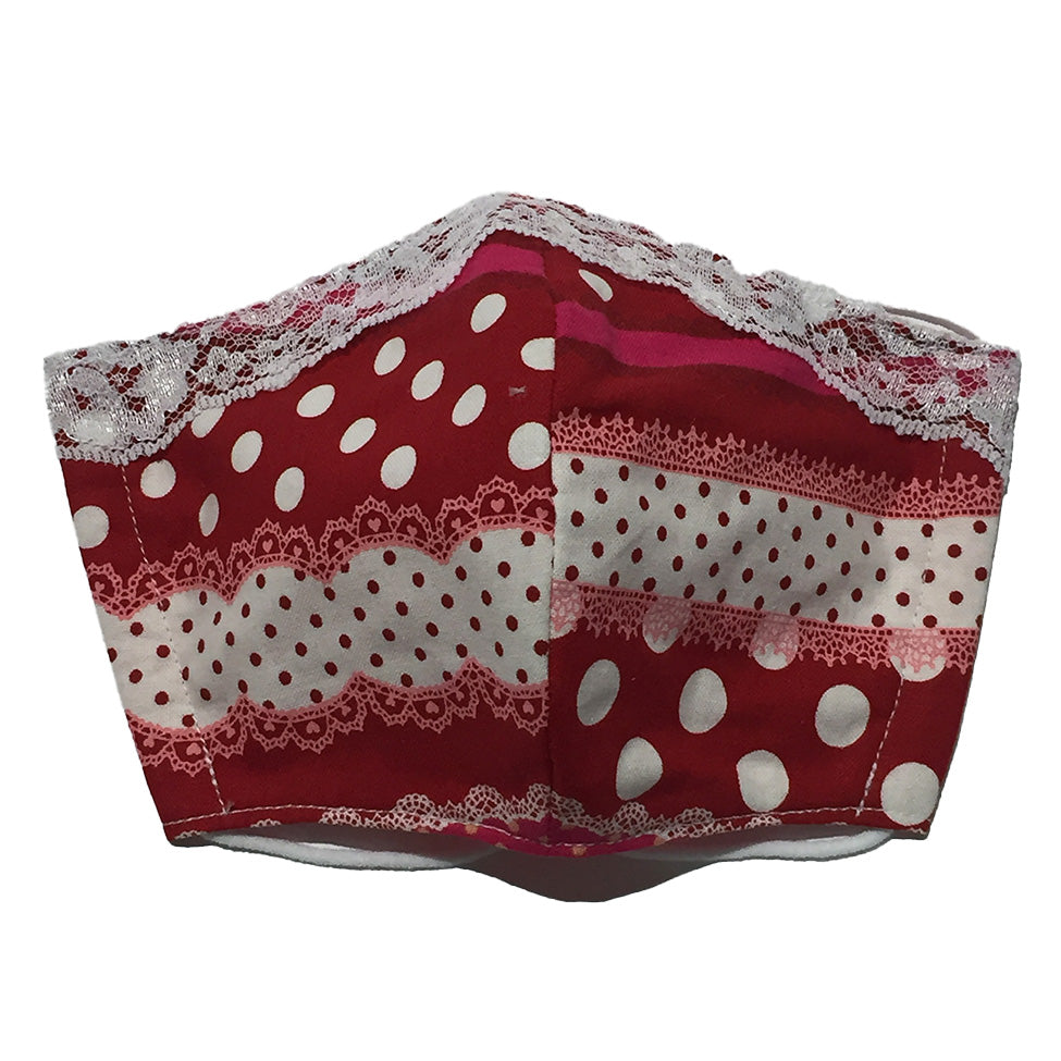 Red Pattern Dot with Lace Face Mask by Candelicious