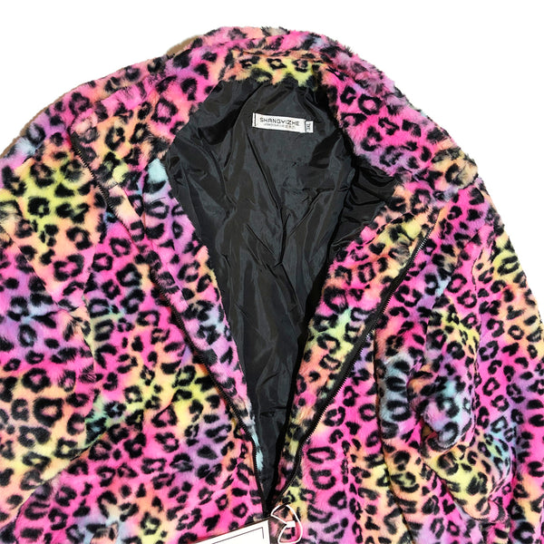 BACK IN STOCK!!!  Rainbow Leopard Faux Fur Jacket