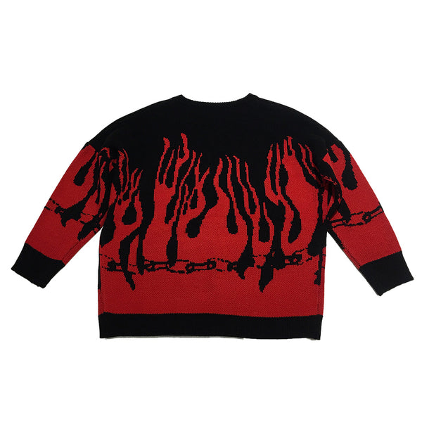 Red Black Fire Flame Knit Sweater