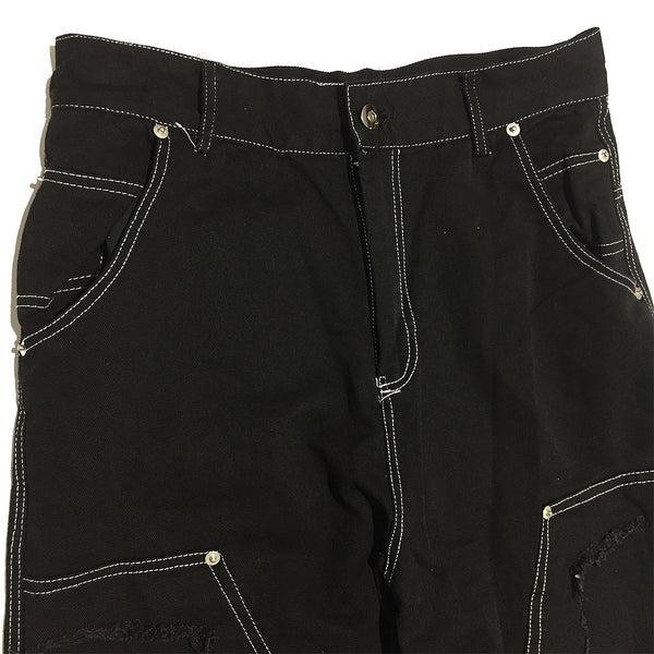 Black Damaged Denim Jeans Pants