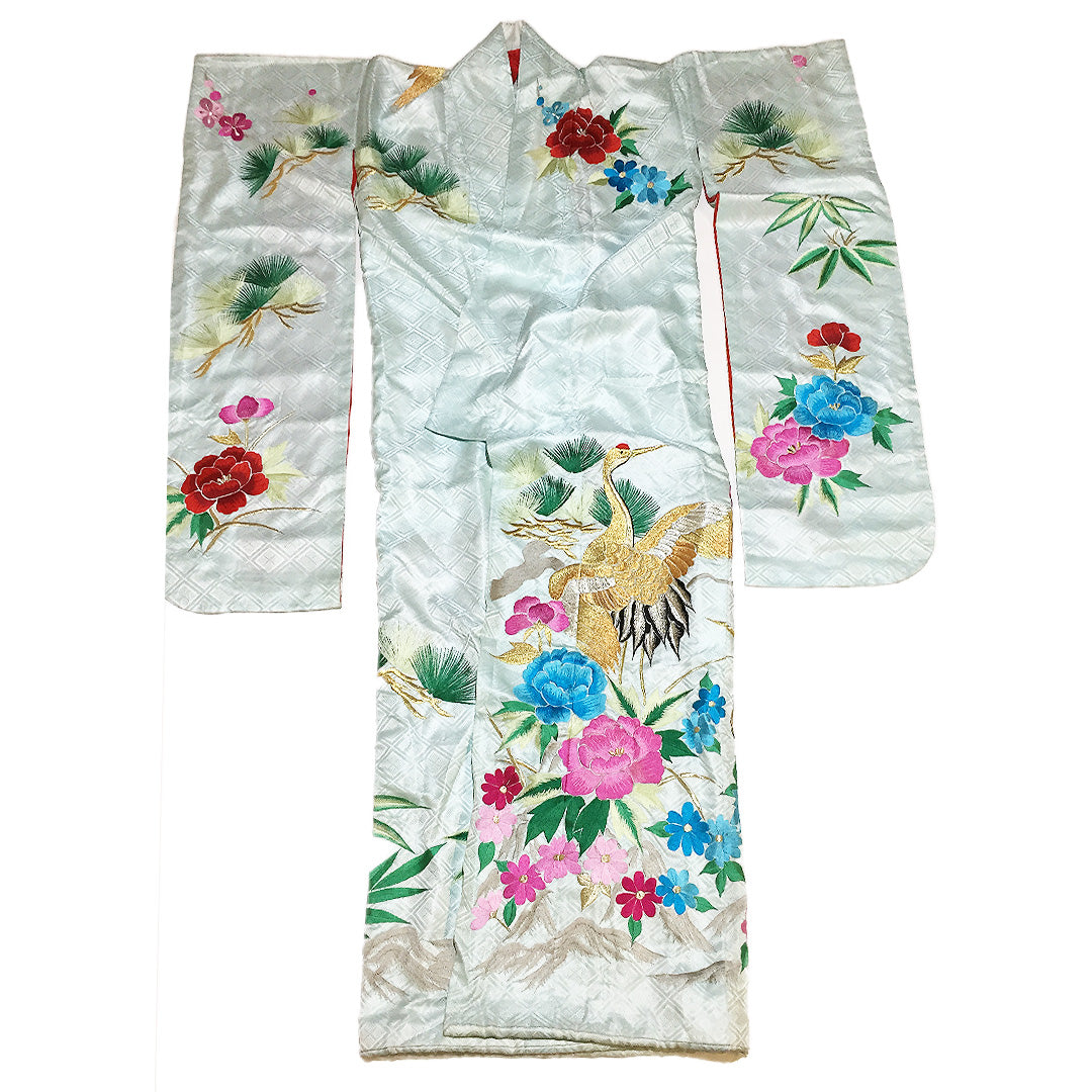 Vintage Silk Embroidered Furisode Kimono From Japan