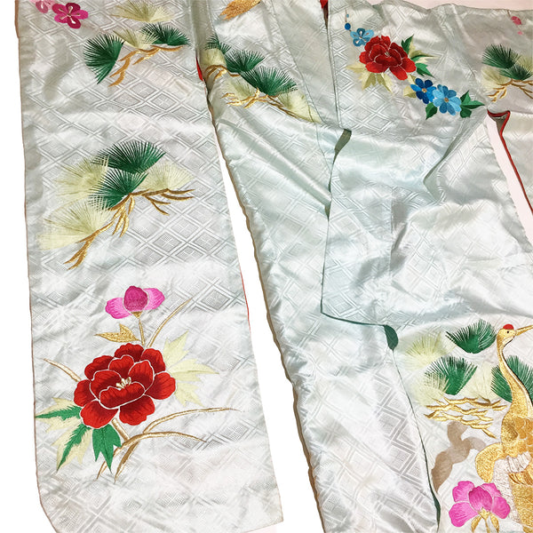 Vintage Silk Embroidered Furisode Kimono From Japan