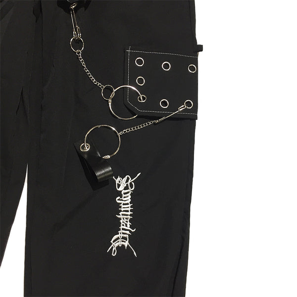 Black Punk Cargo Pants with Chains