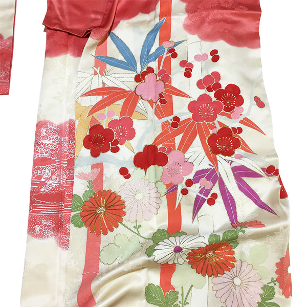 Vintage Silk  Furisode Kimono From Japan