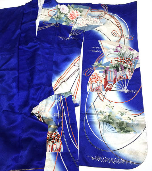 Royal Blue Pure Silk Furisode Kimono
