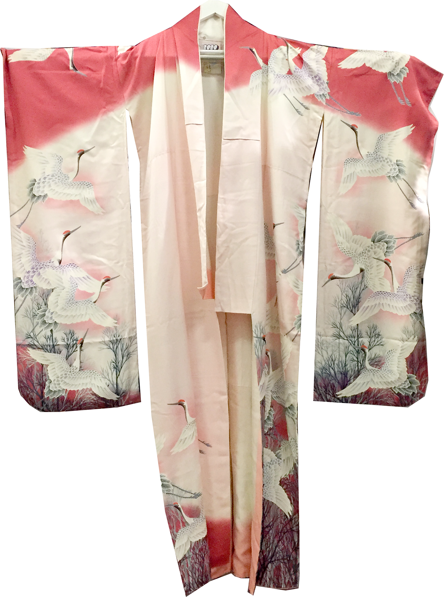 Vintage Japanese Silk Furisode Kimono with Cranes