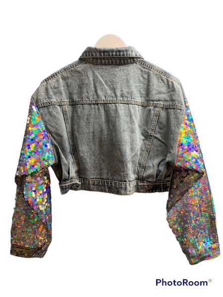 Holographic Denim Crop Jacket