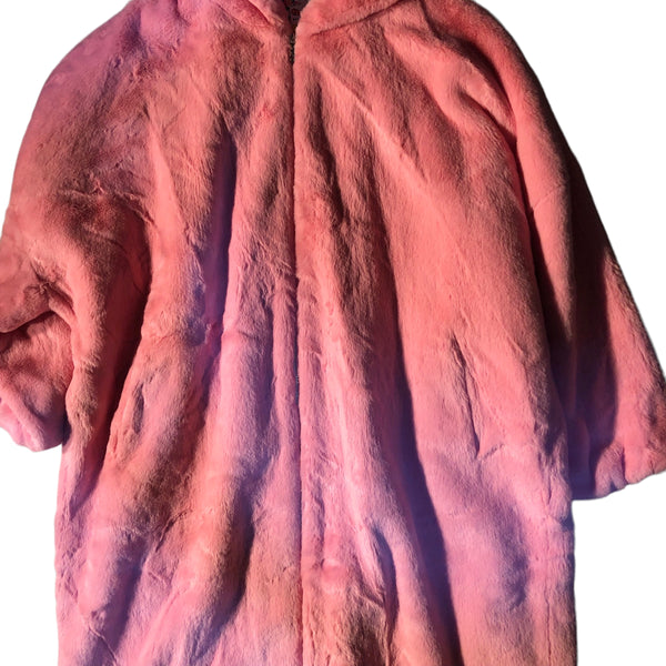 Pink Hooded Faux Fur Full length Jacket