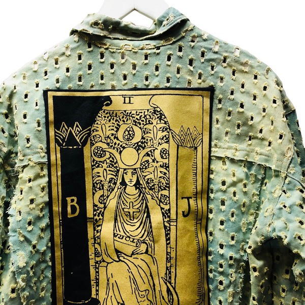 Ooak High Priestess Distressed Denim Jacket by Tooth and Claw