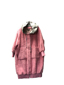Faux Fur Pink/Grey Hoodie Coat