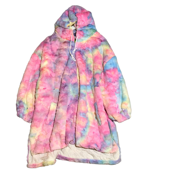 Hooded Rainbow Faux Fur Full length Jacket