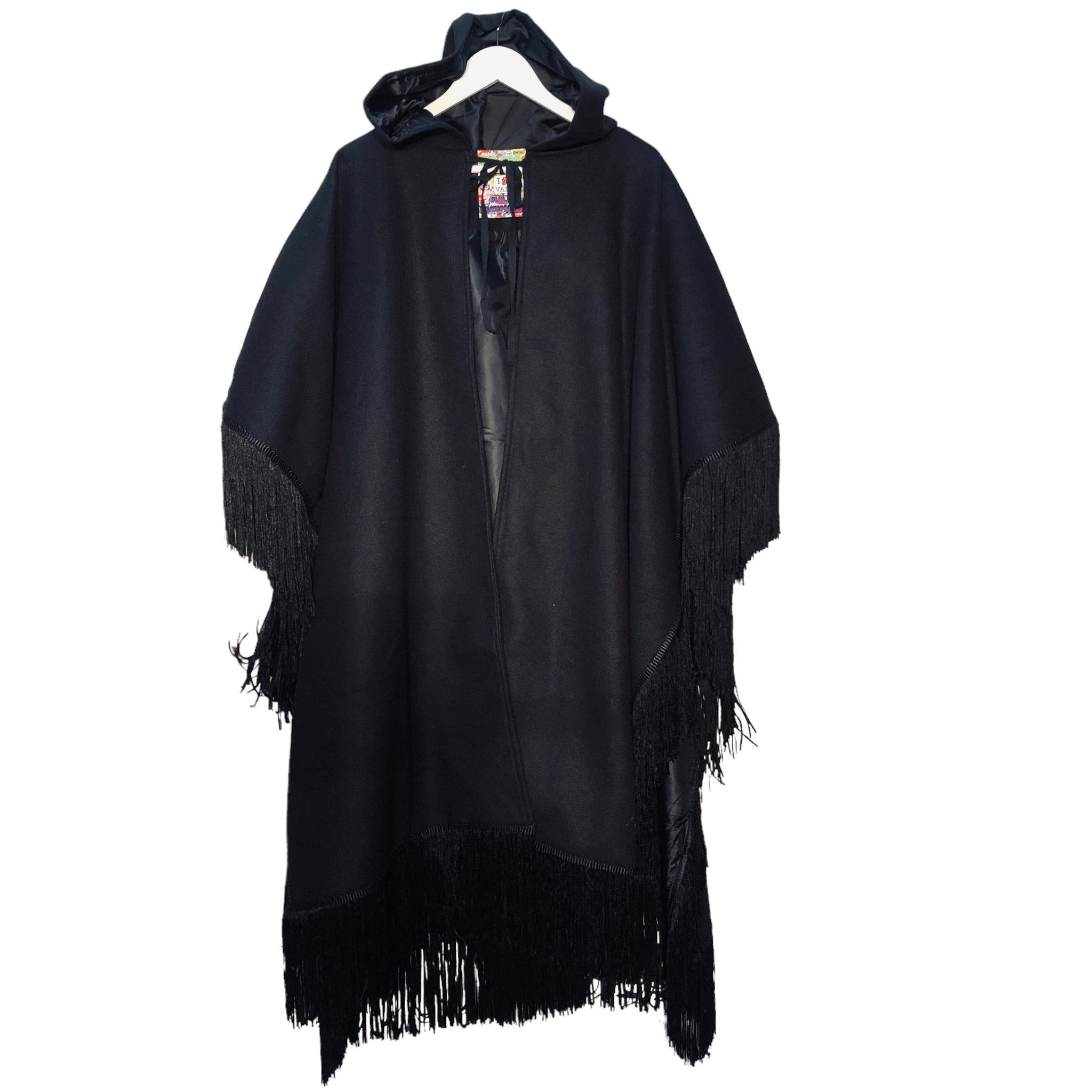 Black Long Fringe Poncho