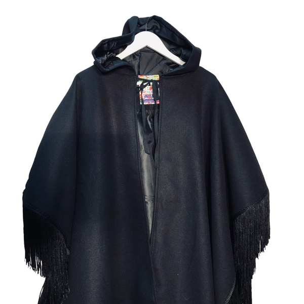 Black Long Fringe Poncho