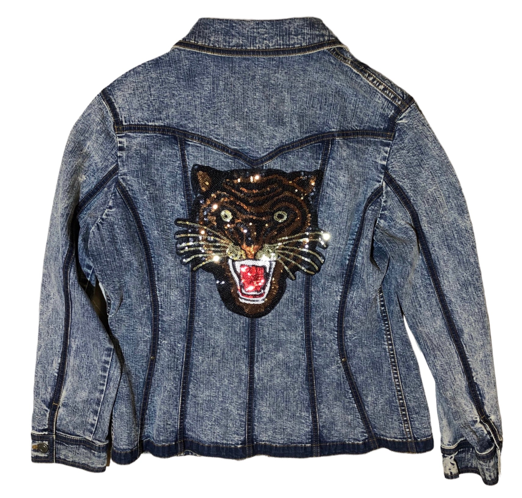 Embellished Sequin Tiger Denim Jacket