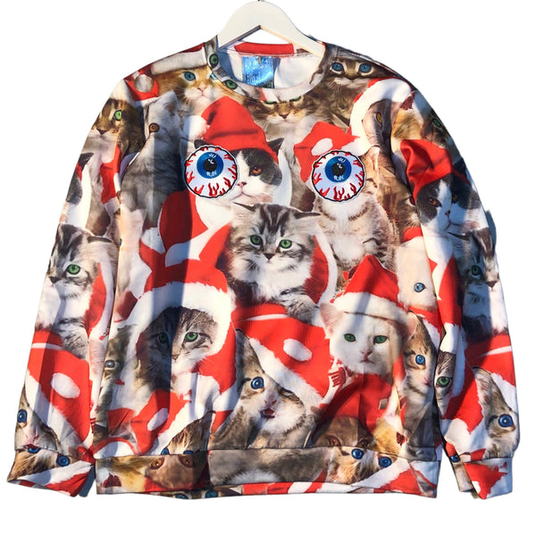 Embellished Xmas Cat Crewneck Sweater