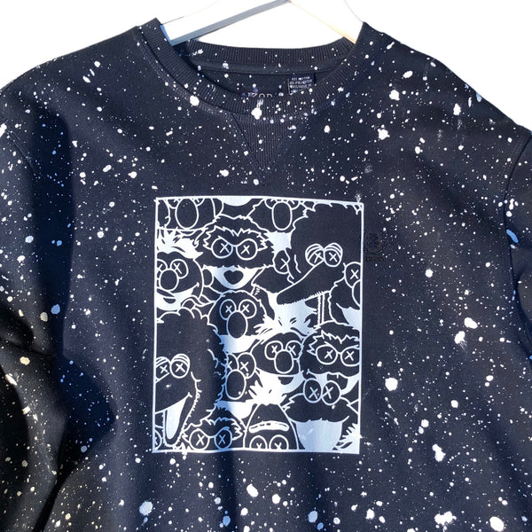 Hand Splattered Navy Blue Sesame Street Crewneck