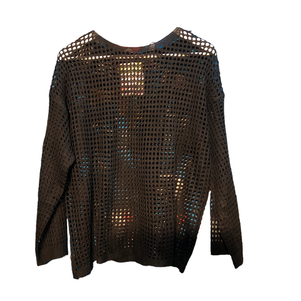 Black Cotton Mesh Sweater