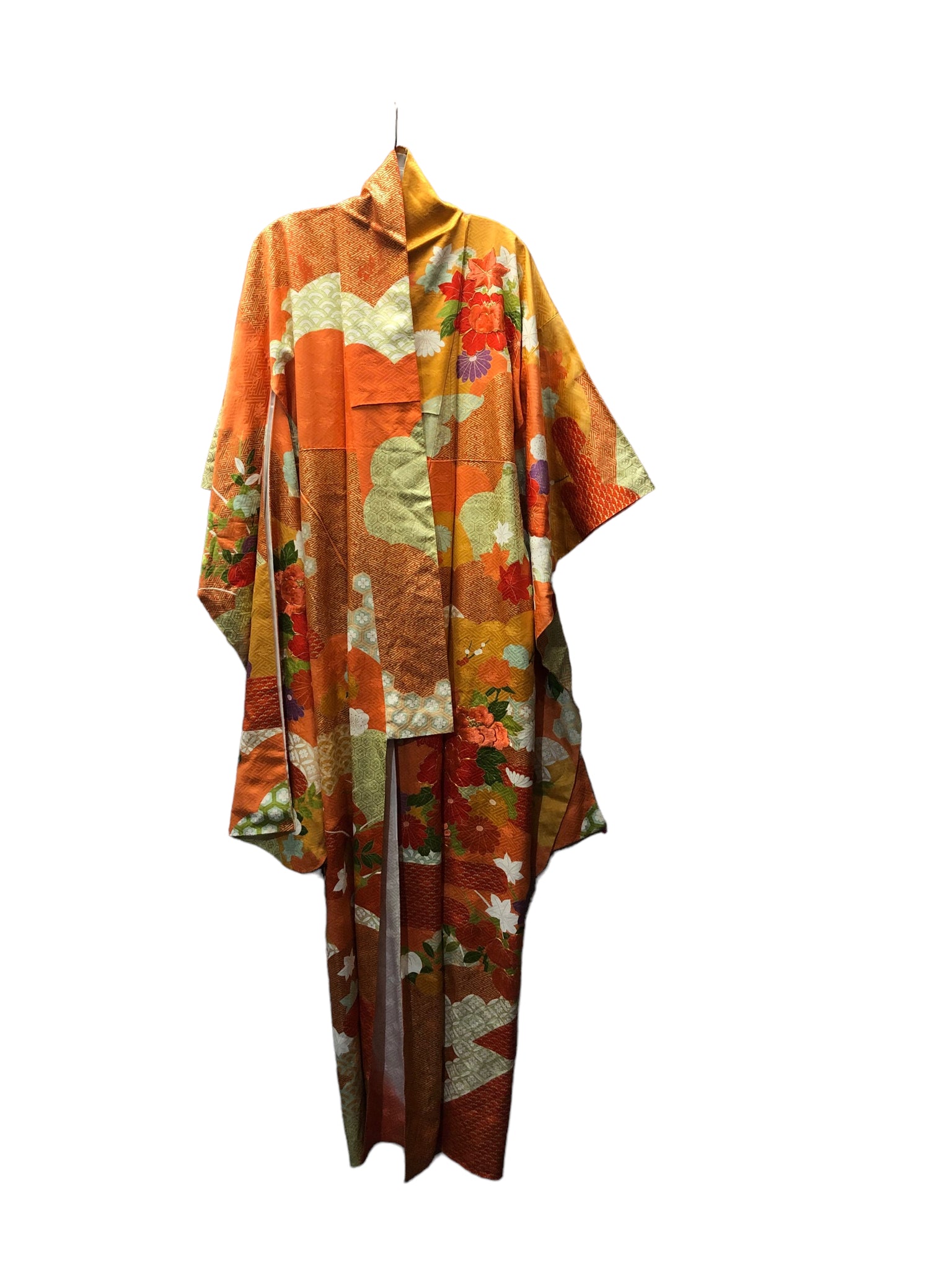 Japanese Maple print Silk Furisode