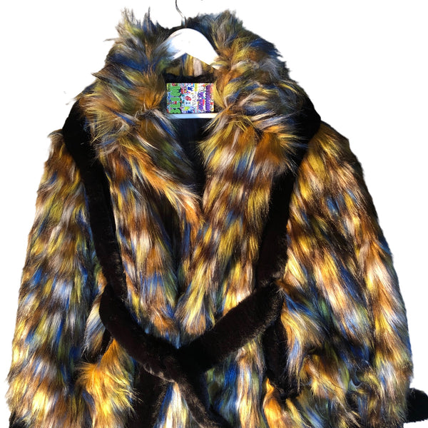 Heavy Rainbow Faux Fur Full length Jacket