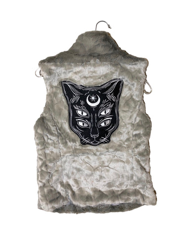 Embellished Witchy Cat Fox faux fur vest