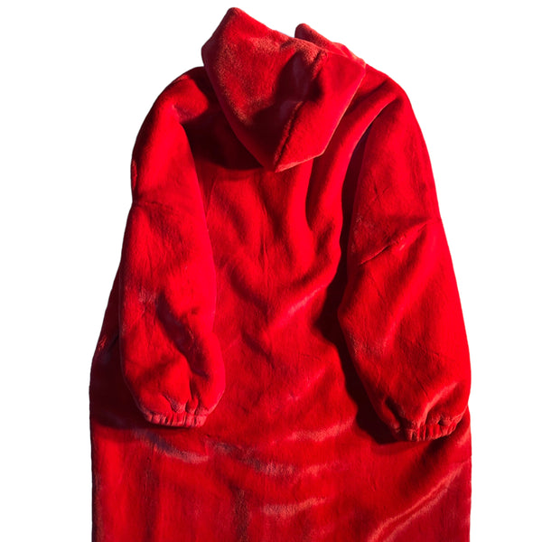 Red Hooded Faux Fur Full length Jacket