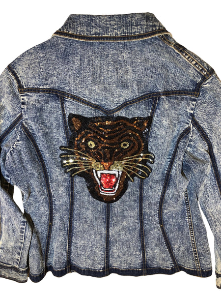 Embellished Sequin Tiger Denim Jacket