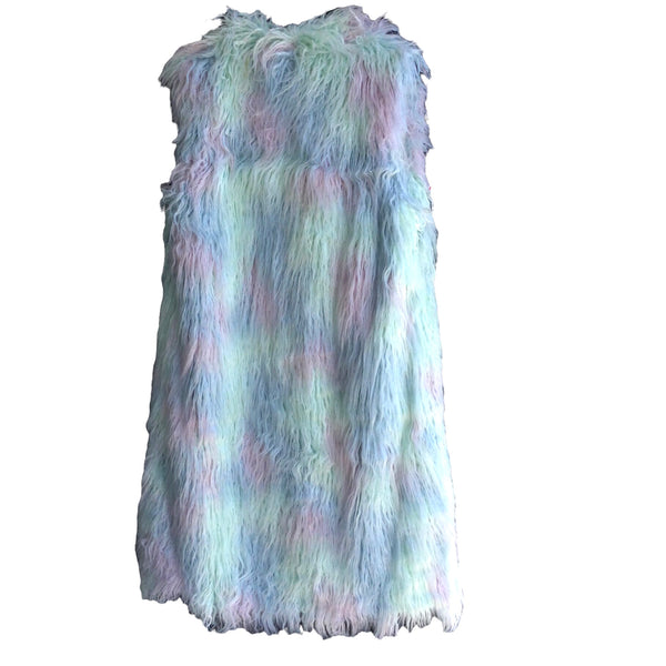 Pastel Rainbow Faux Fur Full Length Vest